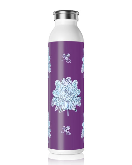 Blue Floral Butterflies Slim Water Bottle, 20 oz White