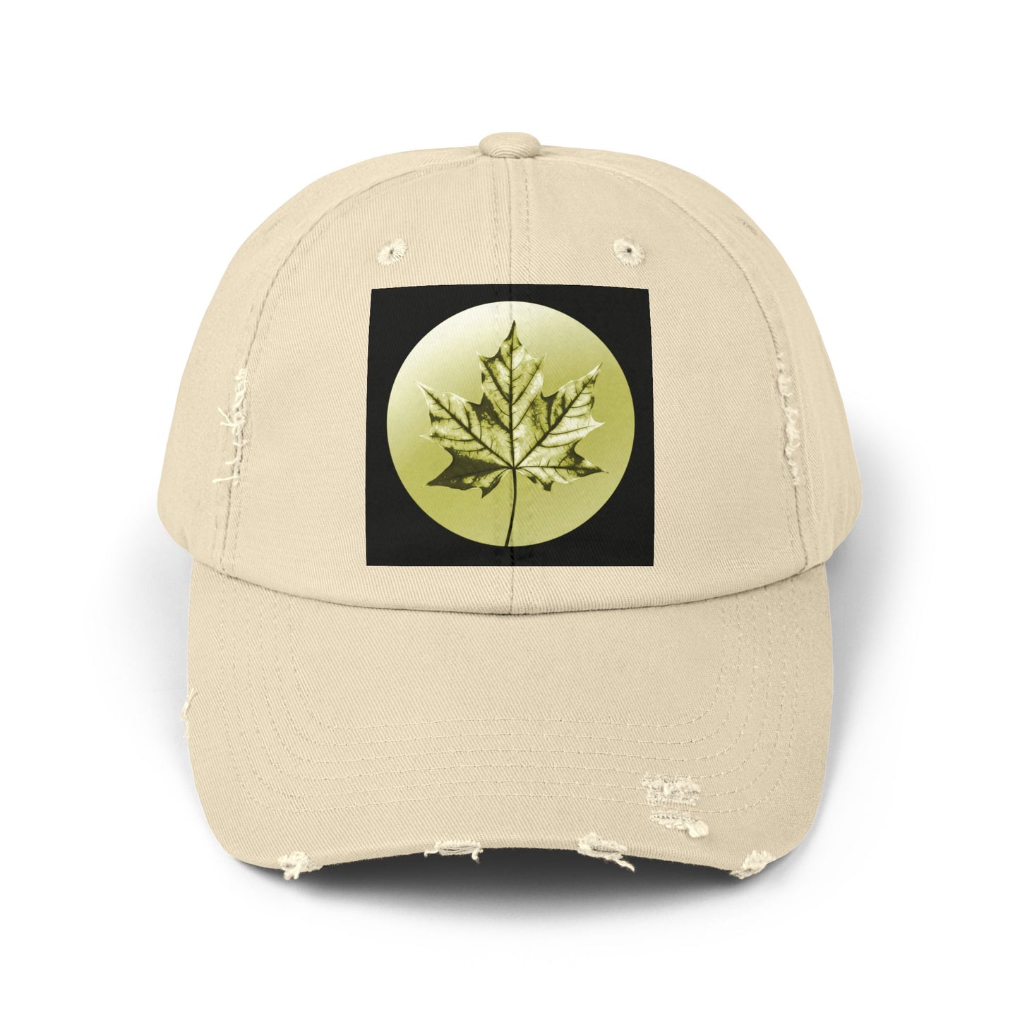 Lemongrass Maple Leaf Unisex Distressed Cap