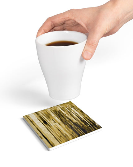Striped Light Brown 4" x 4" Square Ceramic Coaster