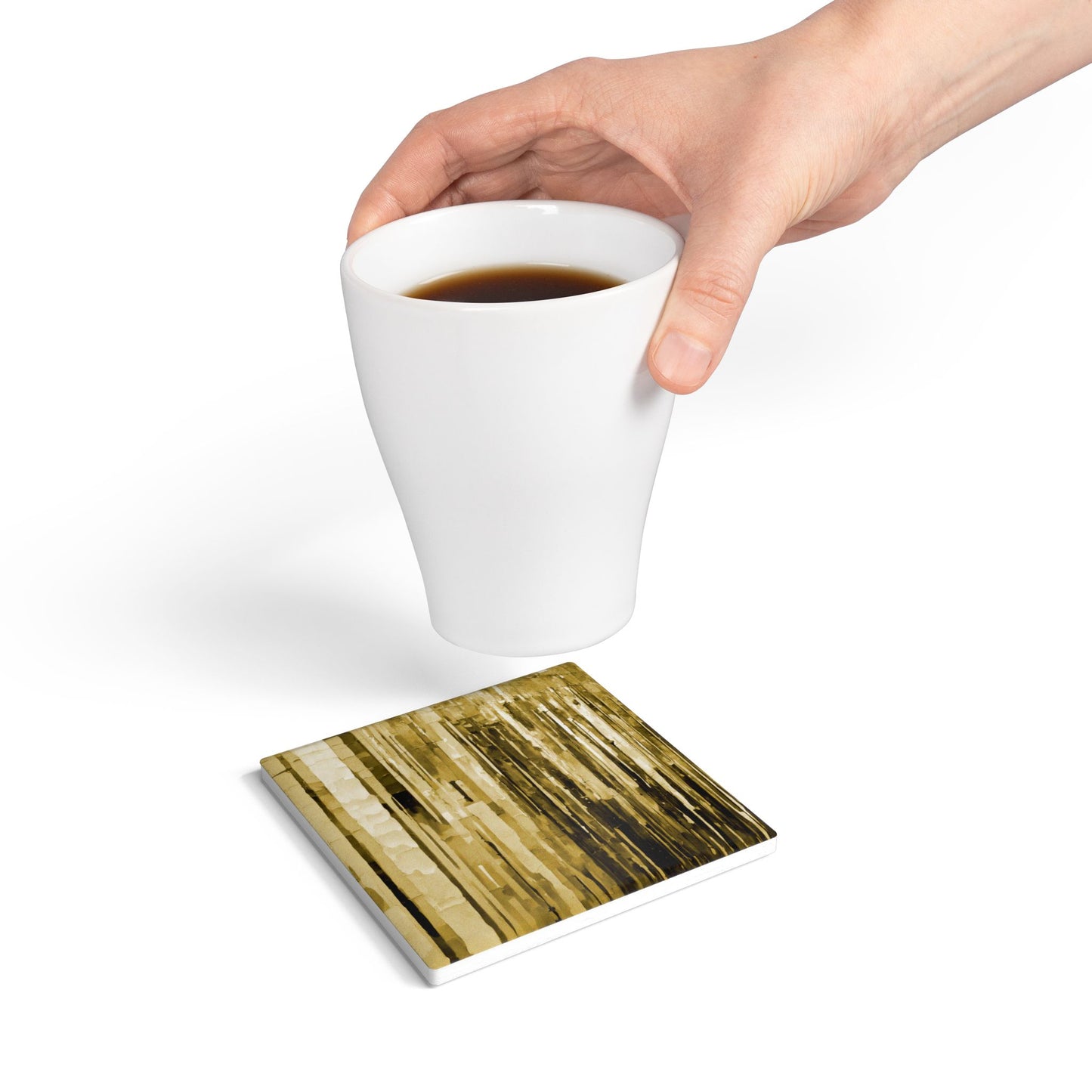 Striped Light Brown 4" x 4" Square Ceramic Coaster