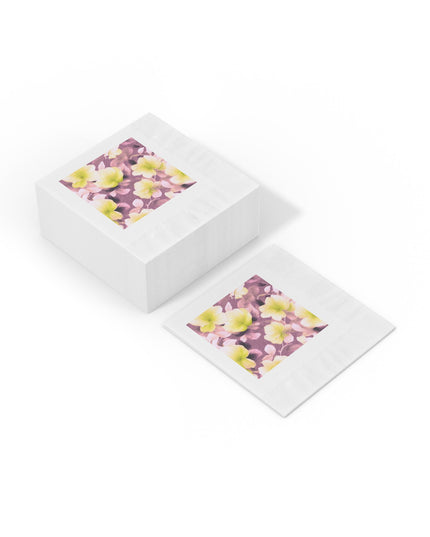 Lemon Blossom Floral Bunch White Coined Napkins, 4.8" x 4.8"