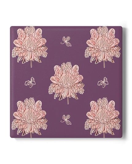 Pink Floral Butterflies 4" x 4" Square Ceramic Coaster