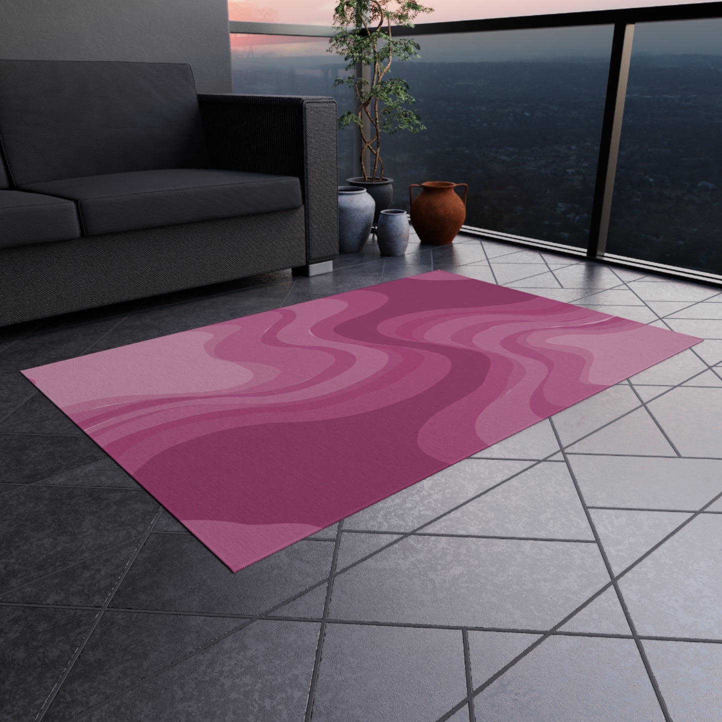 Pinky Mauve Wavey 48" x 72" Outdoor Rug