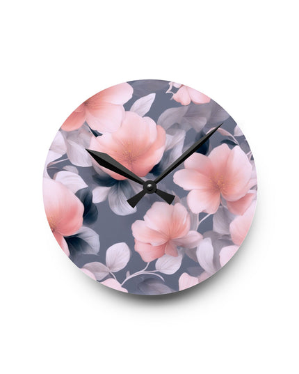 Peach and Blue Gray Floral Bunch Acrylic Round Wall Clock, 8" x 8"