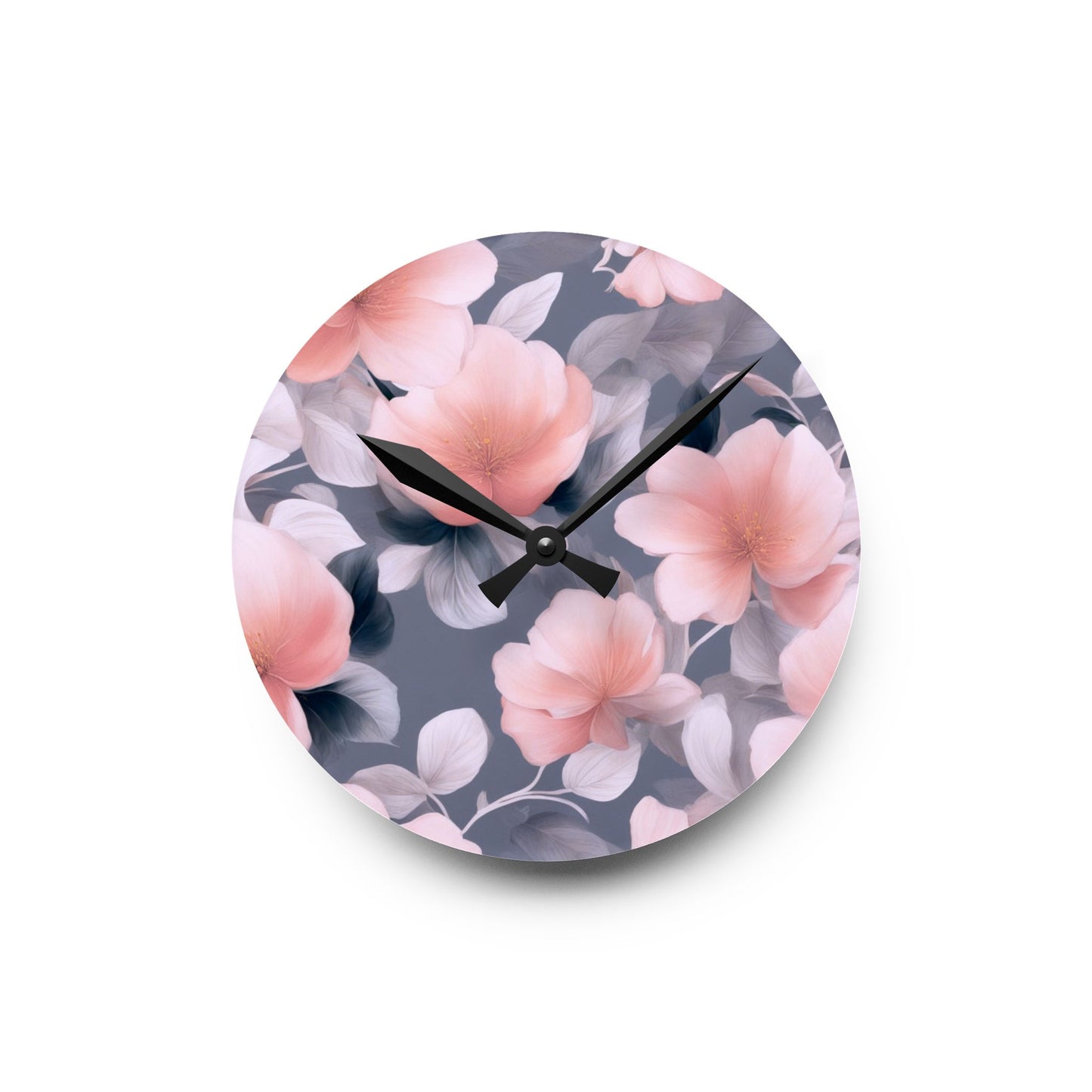 Peach and Blue Gray Floral Bunch Acrylic Round Wall Clock, 8" x 8"
