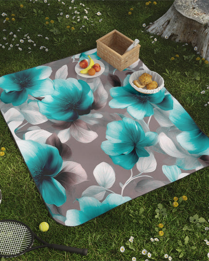 Tif Green Gray Floral Bunch 61" × 51" Picnic Blanket