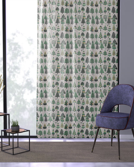 Mini Vintage Green Trees Sheer Window Curtain, 50" x 84", partially transparent