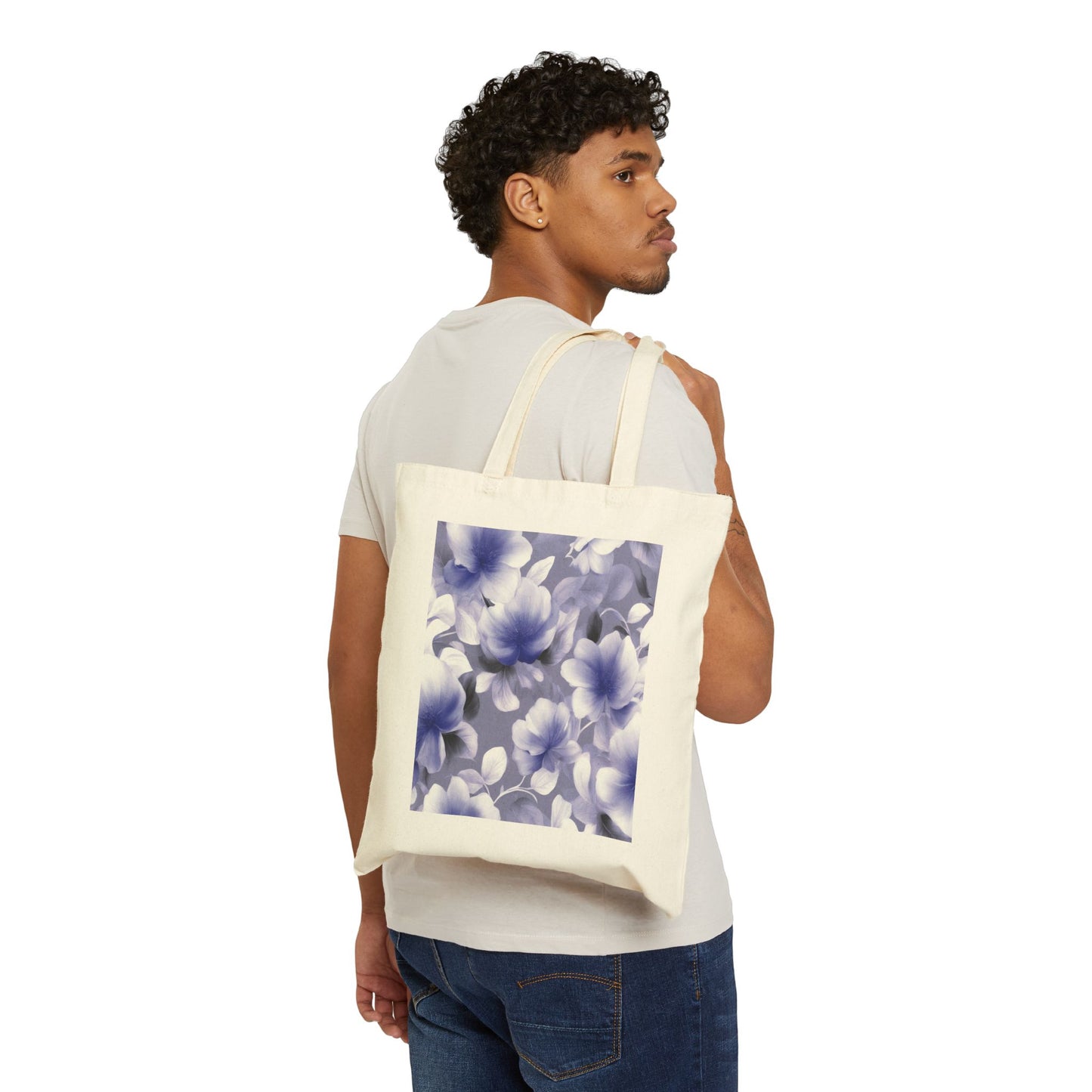 Indigo Blossom Floral Bunch Cotton Canvas Tote Bag