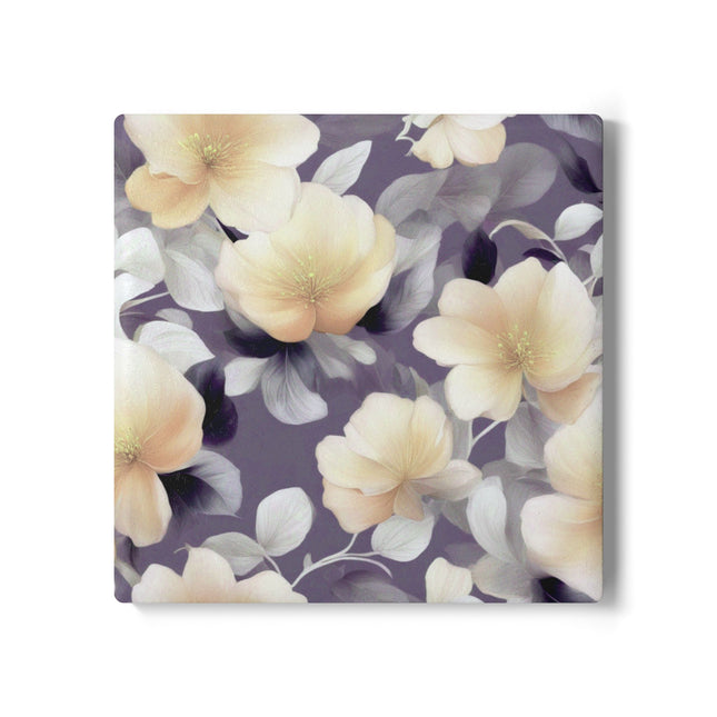 White Blush Floral Bunch Square Ceramic Coaster, 4" x 4"