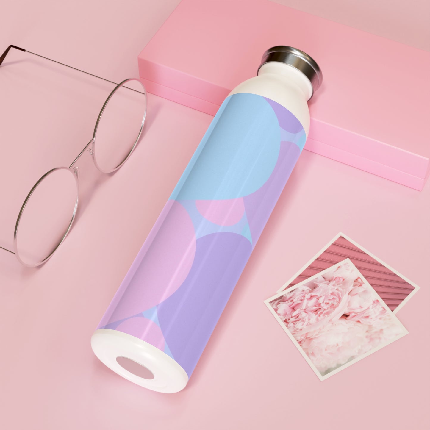Pastel Purple and Mauve Patches Slim Water Bottle, 20 oz White