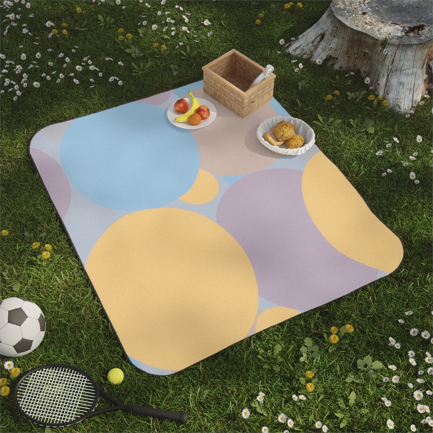 Pastel Baby Blue and Peach Patches 61" × 51" Picnic Blanket