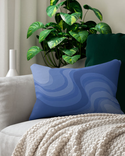 Deep Blue Wavey Spun Polyester Lumbar Pillow, 20" x 14"