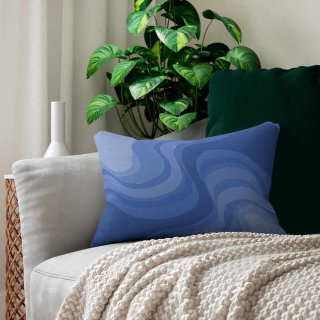 Deep Blue Wavey Spun Polyester Lumbar Pillow, 20" x 14"