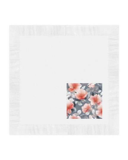 Red Blossom Floral Bunch White Coined Napkins, 4.8" x 4.8"