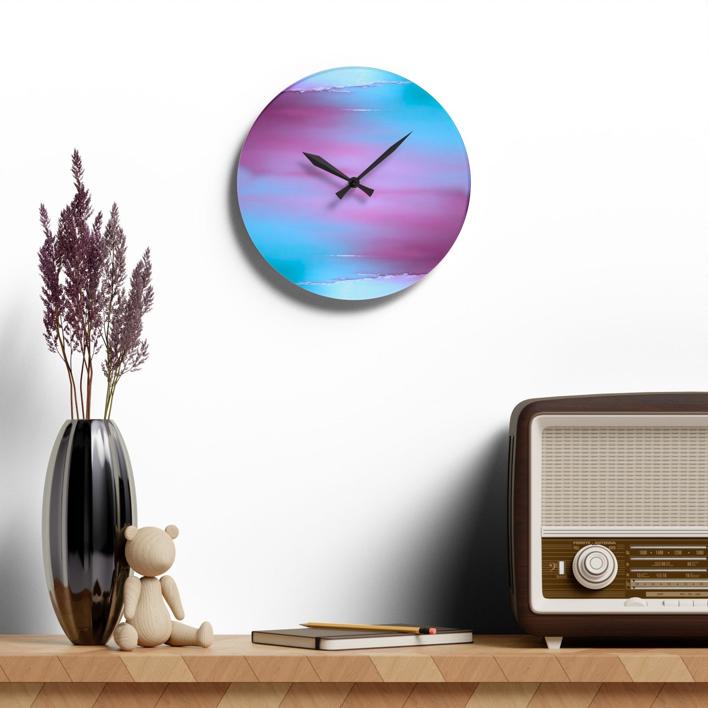 Wine Sea Blue Fog Acrylic Wall Clock, Round or Square, 10.75" x 10.75"