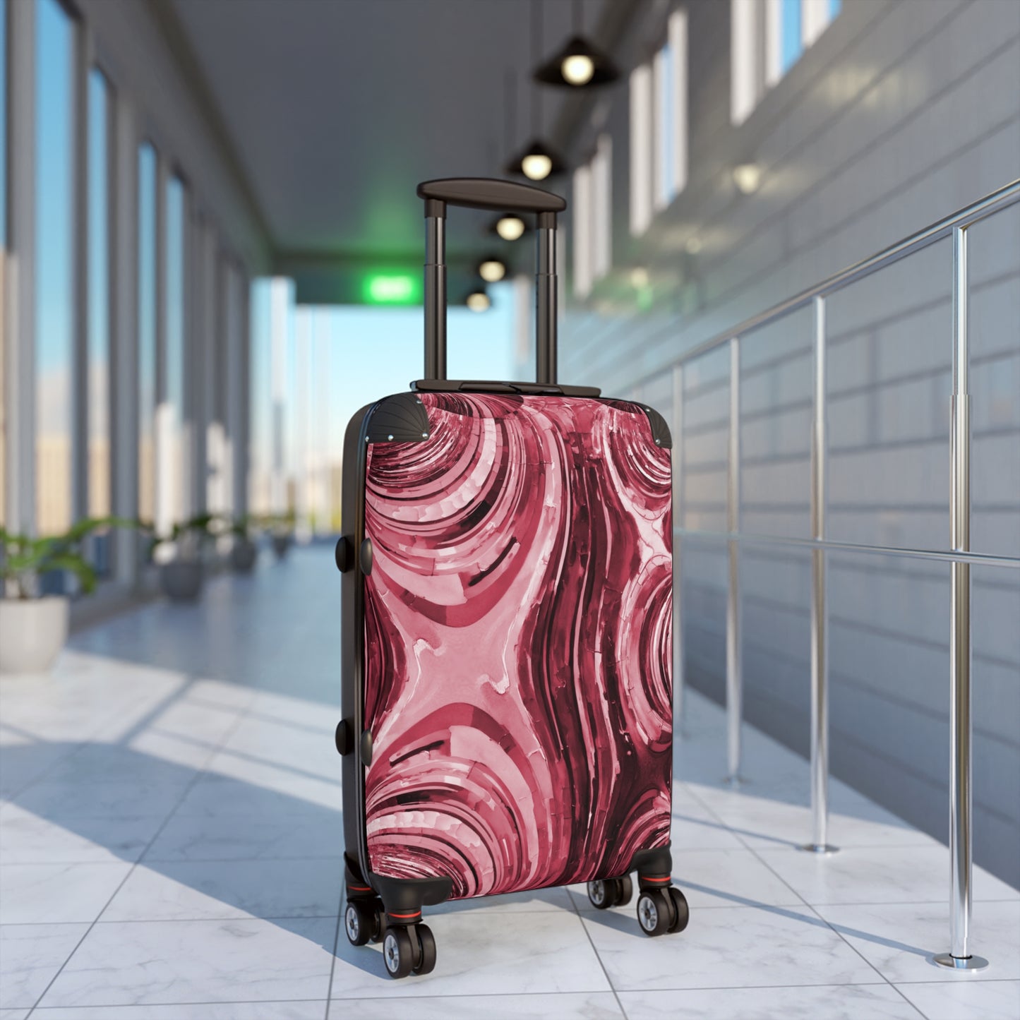 Uzi Spiral Ruby Small Suitcase with built in lock, 4 double-wheels, telescopic handle, and ABS back hard-shell