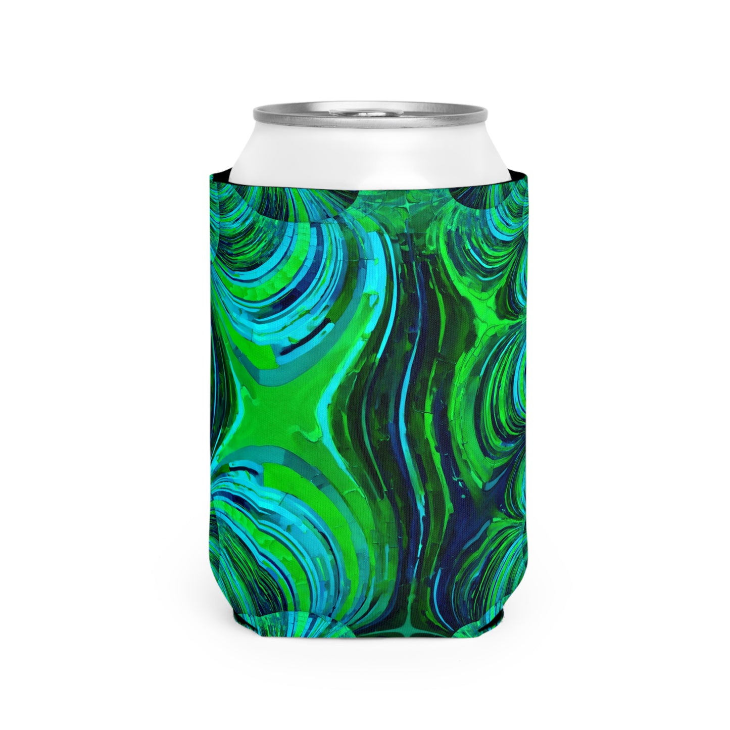 Uzi Spiral Blue Green 12 oz Can Cooler Sleeve