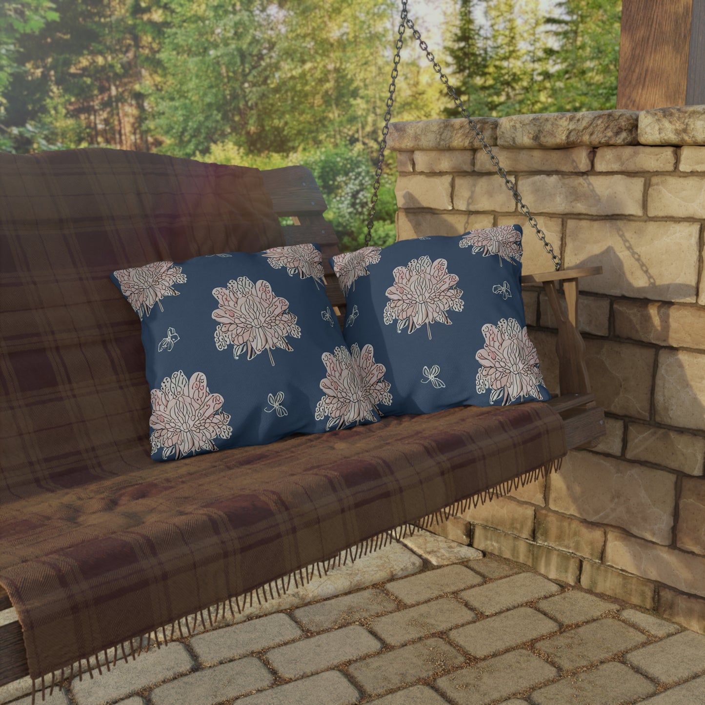 Rose White Floral Butterflies 18" x 18" Outdoor Pillow