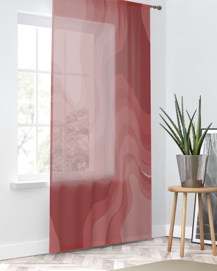 Power Red Wavey Sheer Window Curtain, 50" x 84", partially transparent