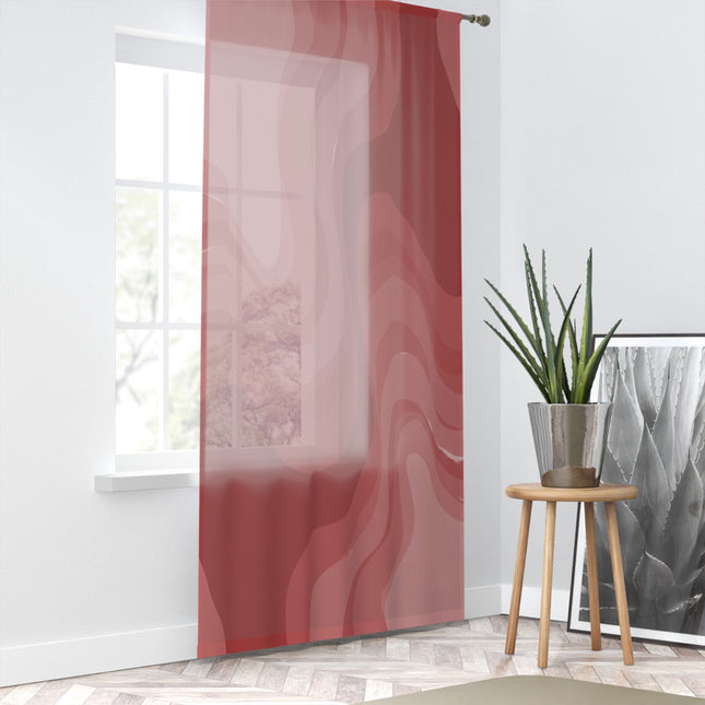 Power Red Wavey Sheer Window Curtain, 50" x 84", partially transparent