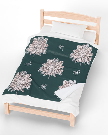 Soft White Floral Butterflies Velveteen Plush Blanket, 50" x 60"