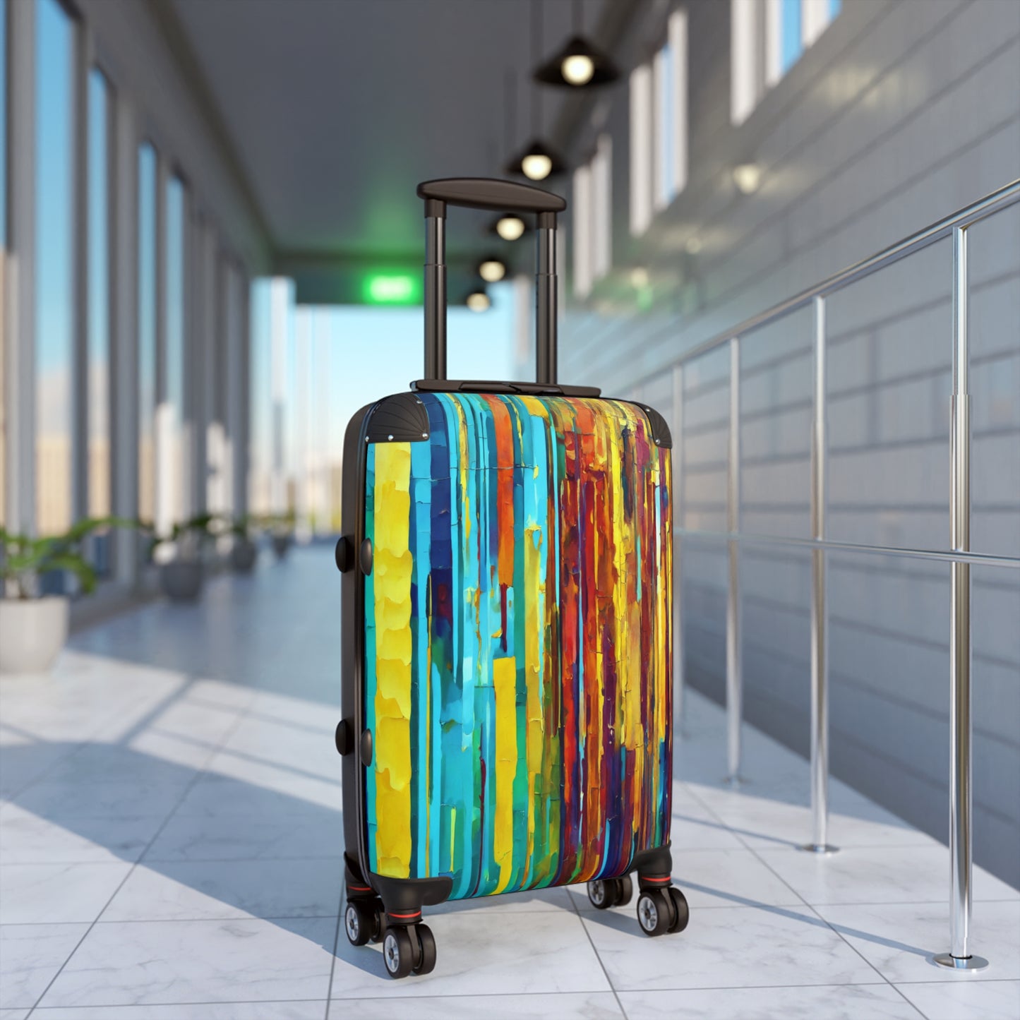 Striped Alpha Small Suitcase with built in lock, 4 double-wheels, telescopic handle, and ABS back hard-shell