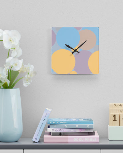 Pastel Baby Blue and Peach Patches Acrylic Wall Clock, Round or Square, 10.75" x 10.75"