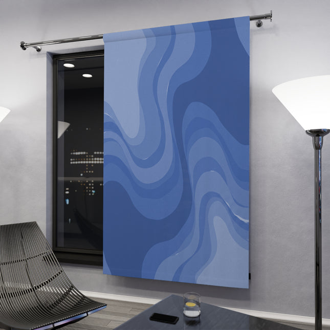 Deep Blue Wavey Window Curtain, 50" x  84", blackout