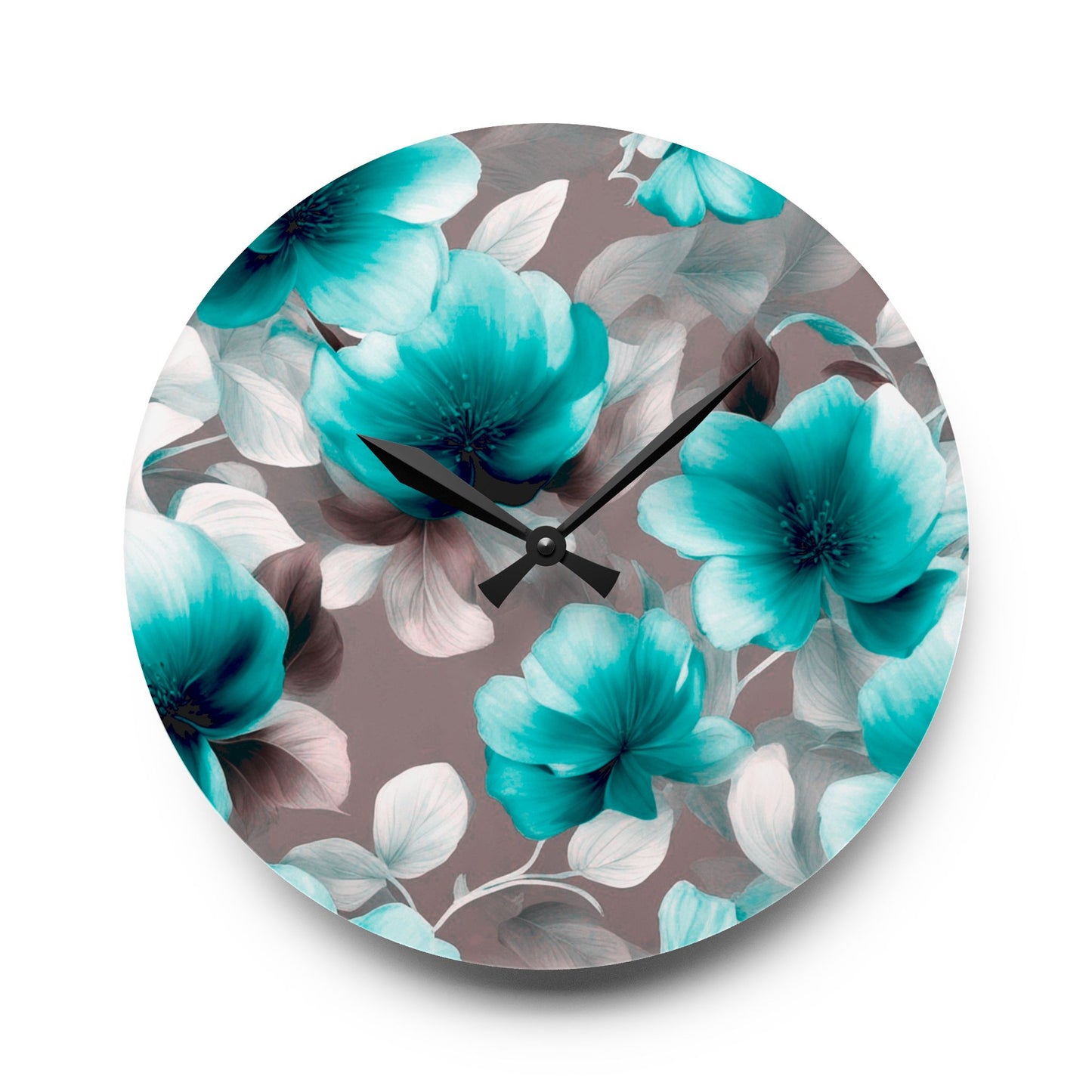 Tif Green Gray Floral Bunch Acrylic Wall Clock, Round or Square, 10.75" x 10.75"