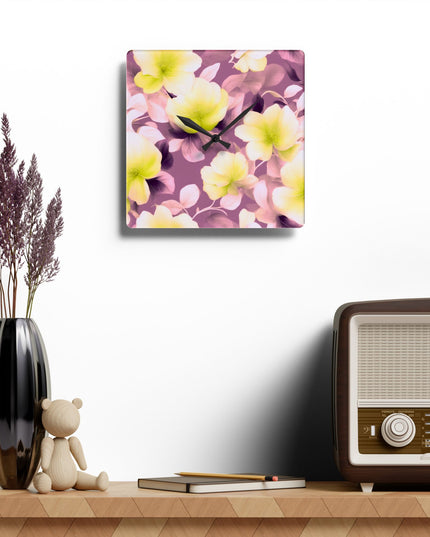 Lemon Blossom Floral Bunch Acrylic Wall Clock, Round or Square, 10.75" x 10.75"