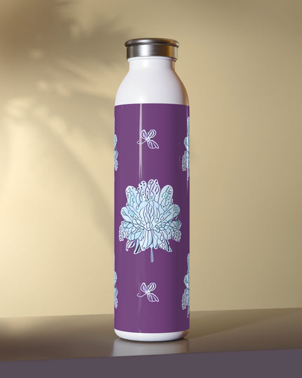 Blue Floral Butterflies Slim Water Bottle, 20 oz White