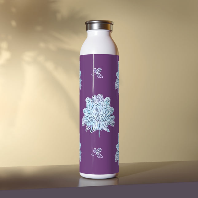 Blue Floral Butterflies Slim Water Bottle, 20 oz White