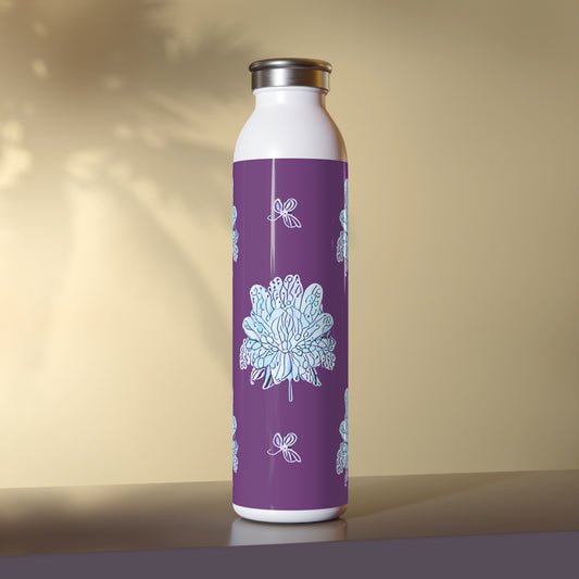 Blue Floral Butterflies Slim Water Bottle, 20 oz White