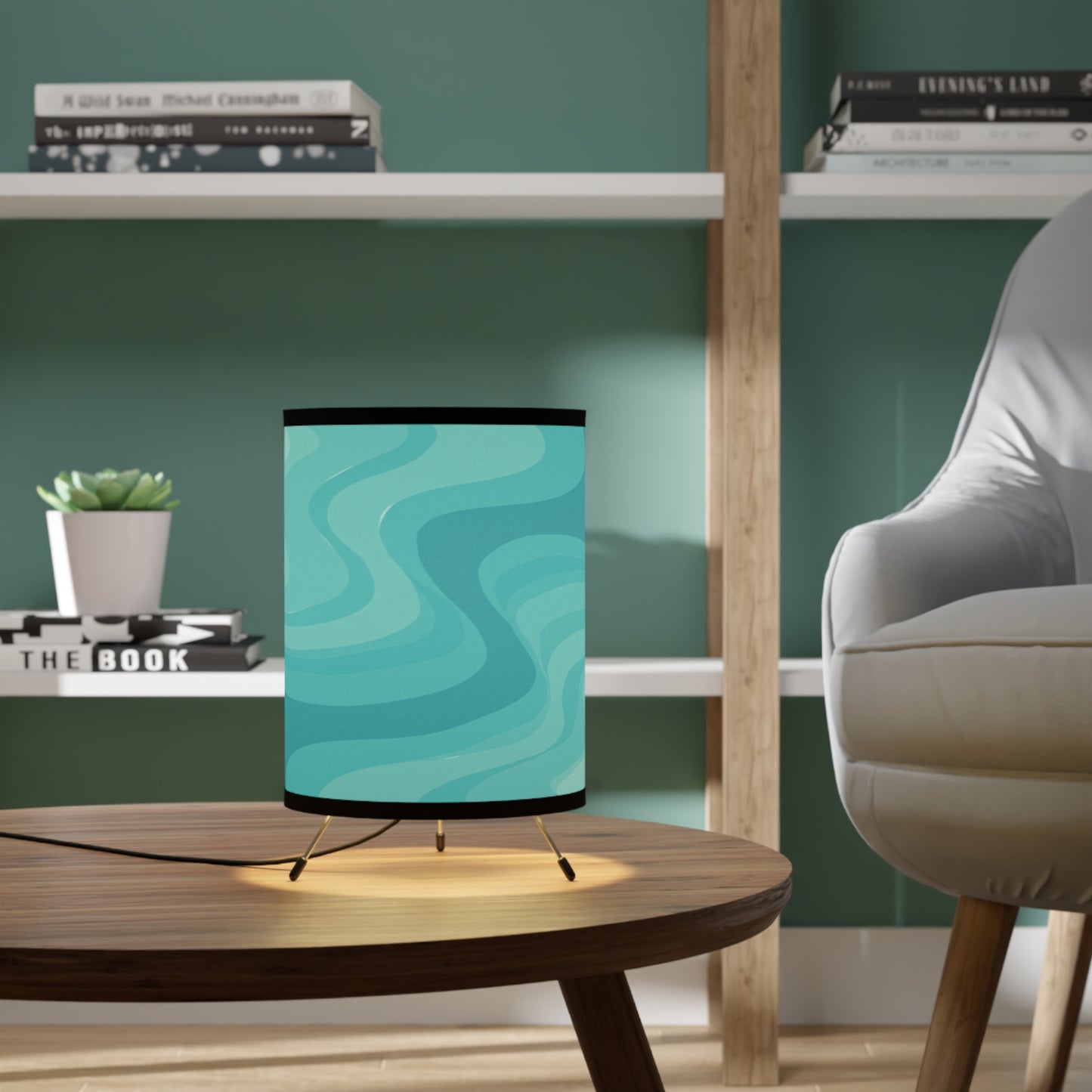 Tif Green Wavey Tripod Lamp with High-Res Printed Shade, US\CA plug