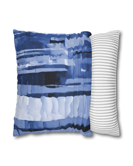Striped Deep Blue Spun Polyester Square Pillowcase, 14" x 14"