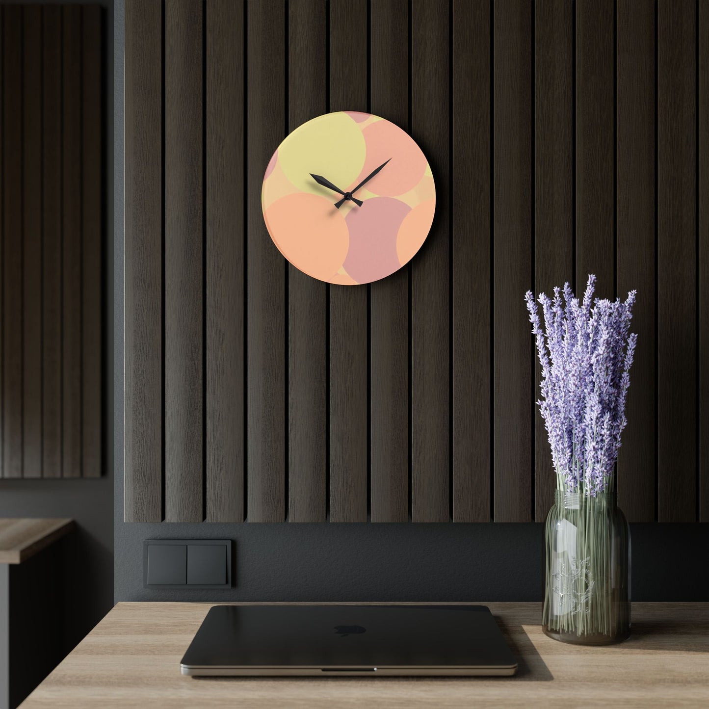 Pastel Hot Peach Patches Acrylic Wall Clock, Round or Square, 10.75" x 10.75"
