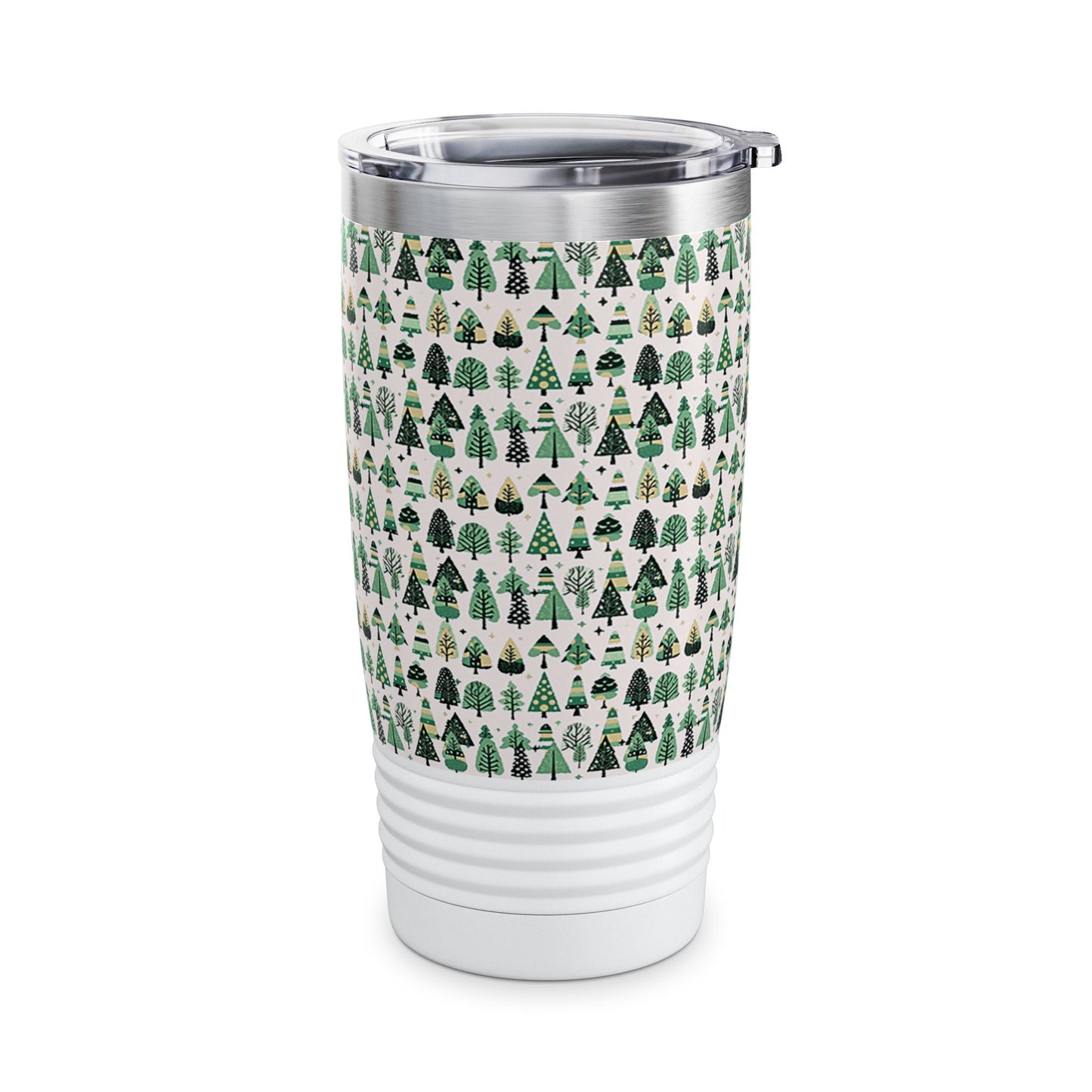 Mini Vintage Green Trees Ringneck Tumbler, 20oz in white, steel and black