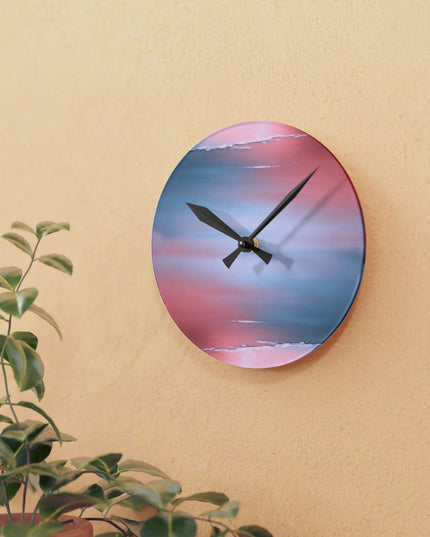 Gray Sea Pink Fog Acrylic Round Wall Clock, 8" x 8"