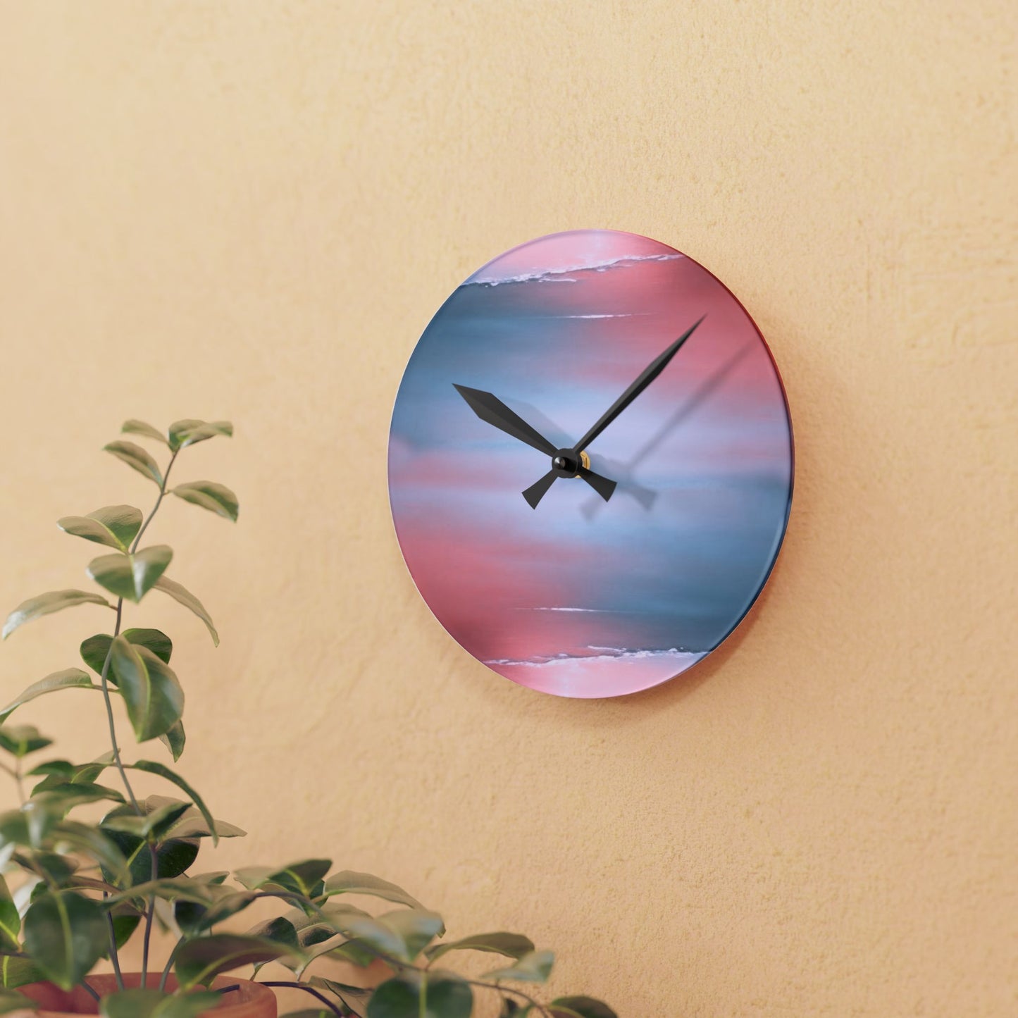 Gray Sea Pink Fog Acrylic Round Wall Clock, 8" x 8"
