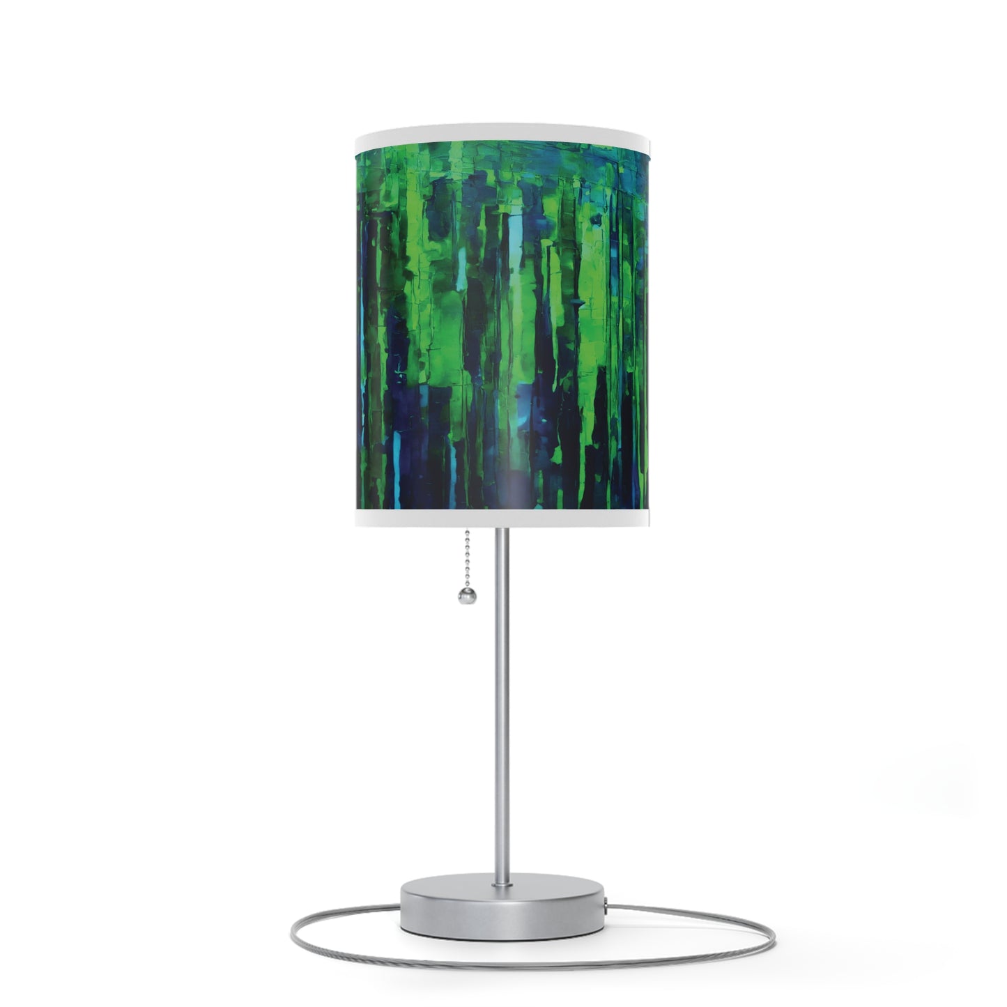 Striped Blue Green Table Lamp on a White or Silver Stand, US|CA plug