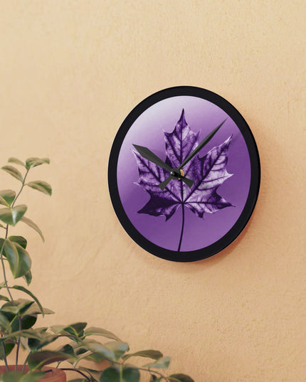 Purple Maple Leaf Acrylic Round Wall Clock, 8" x 8"