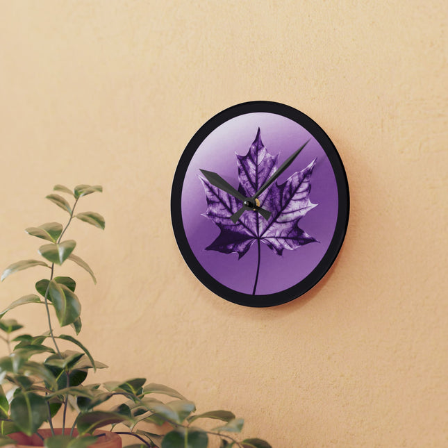 Purple Maple Leaf Acrylic Round Wall Clock, 8" x 8"