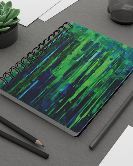 Striped Blue Green Spiral Bound Journal, 5" x 7" 150 pages
