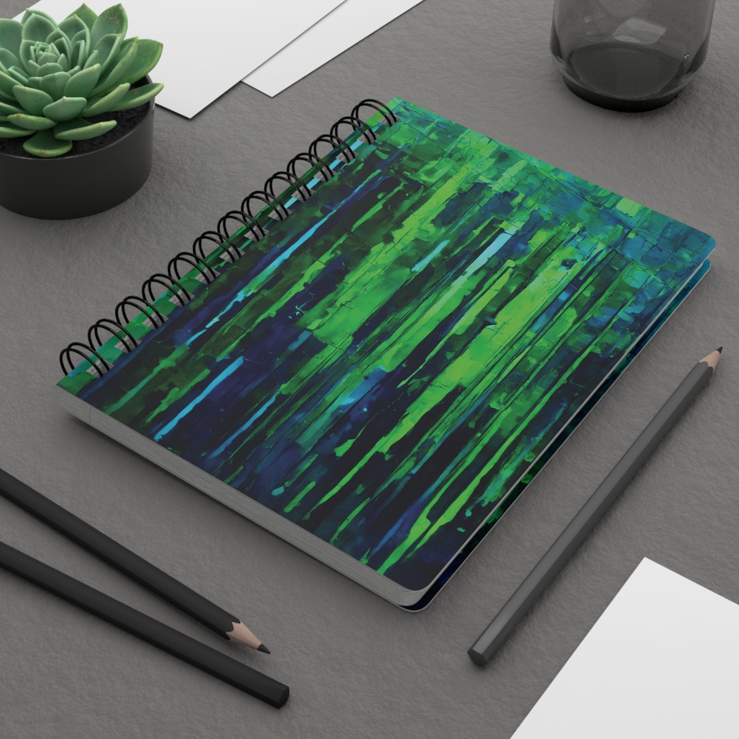 Striped Blue Green Spiral Bound Journal, 5" x 7" 150 pages