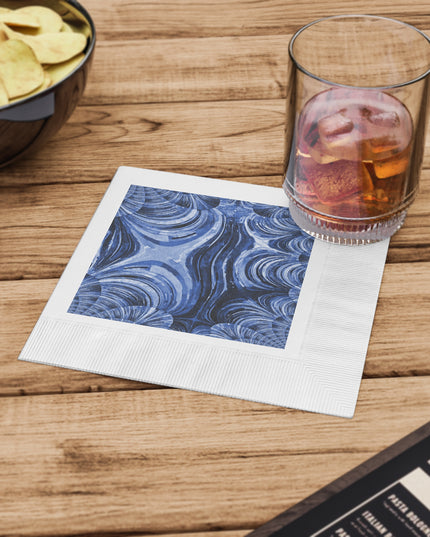 Uzi Spiral Deep Blue White Coined Napkins, 6.5" x 6.5"