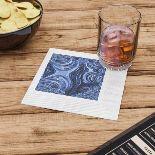 Uzi Spiral Deep Blue White Coined Napkins, 6.5" x 6.5"
