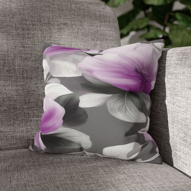 Purple Blossom Floral Bunch Spun Polyester Square Pillowcase, 14" x 14"