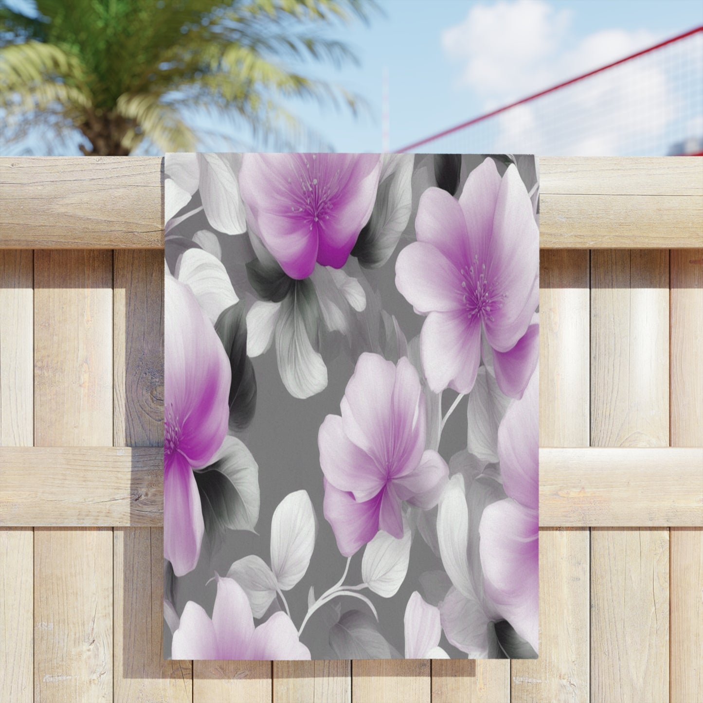 Purple Blossom Floral Bunch Beach Towel, 24" x 44"