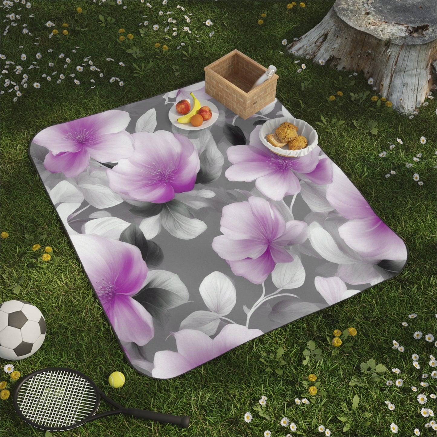 Purple Blossom Floral Bunch 61" × 51" Picnic Blanket