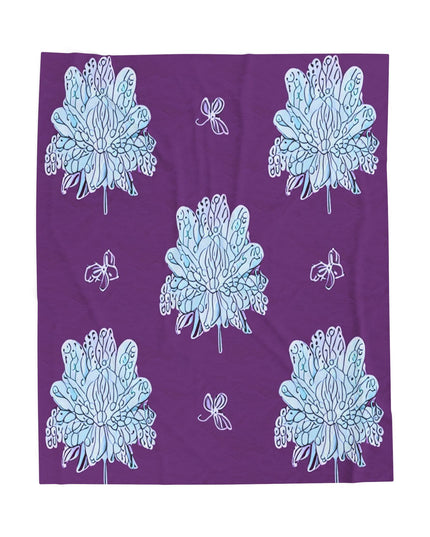 Blue Floral Butterflies Velveteen Plush Blanket, 50" x 60"